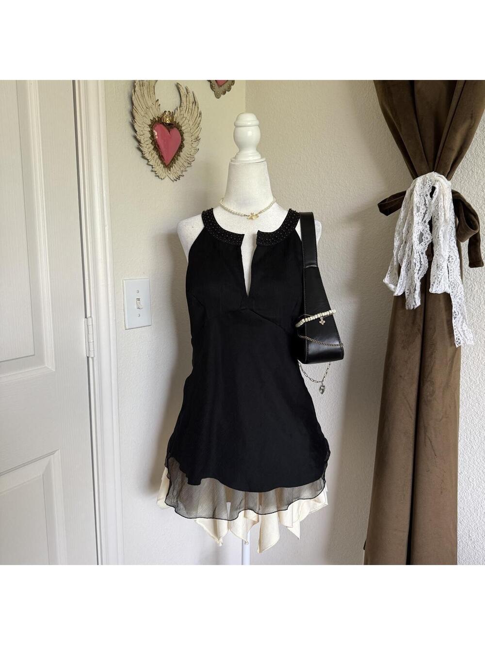 Silk Spenser Jeremy Y2K 1990s Vintage Tank Top Ruffled Hem